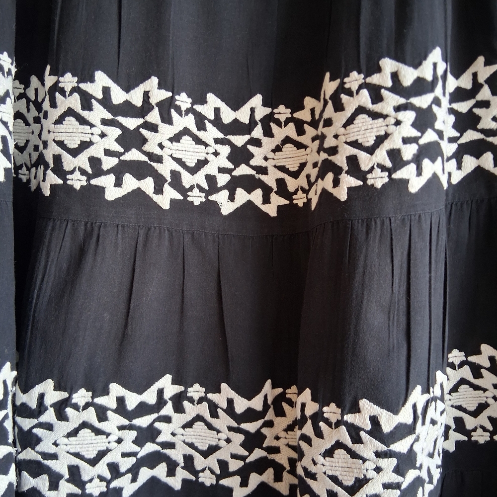 Roller Rabbit Pamela Embroidered Mini Dress Black White Cotton Resort Boho L - Picture 5 of 13